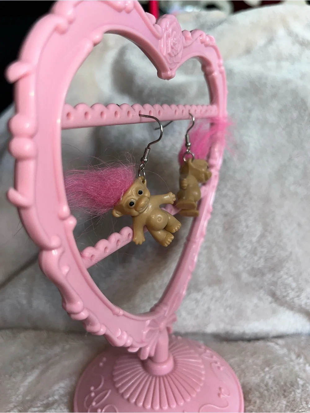 Source Unknown Pink-Haired Troll Doll Drop Earrings for Kids